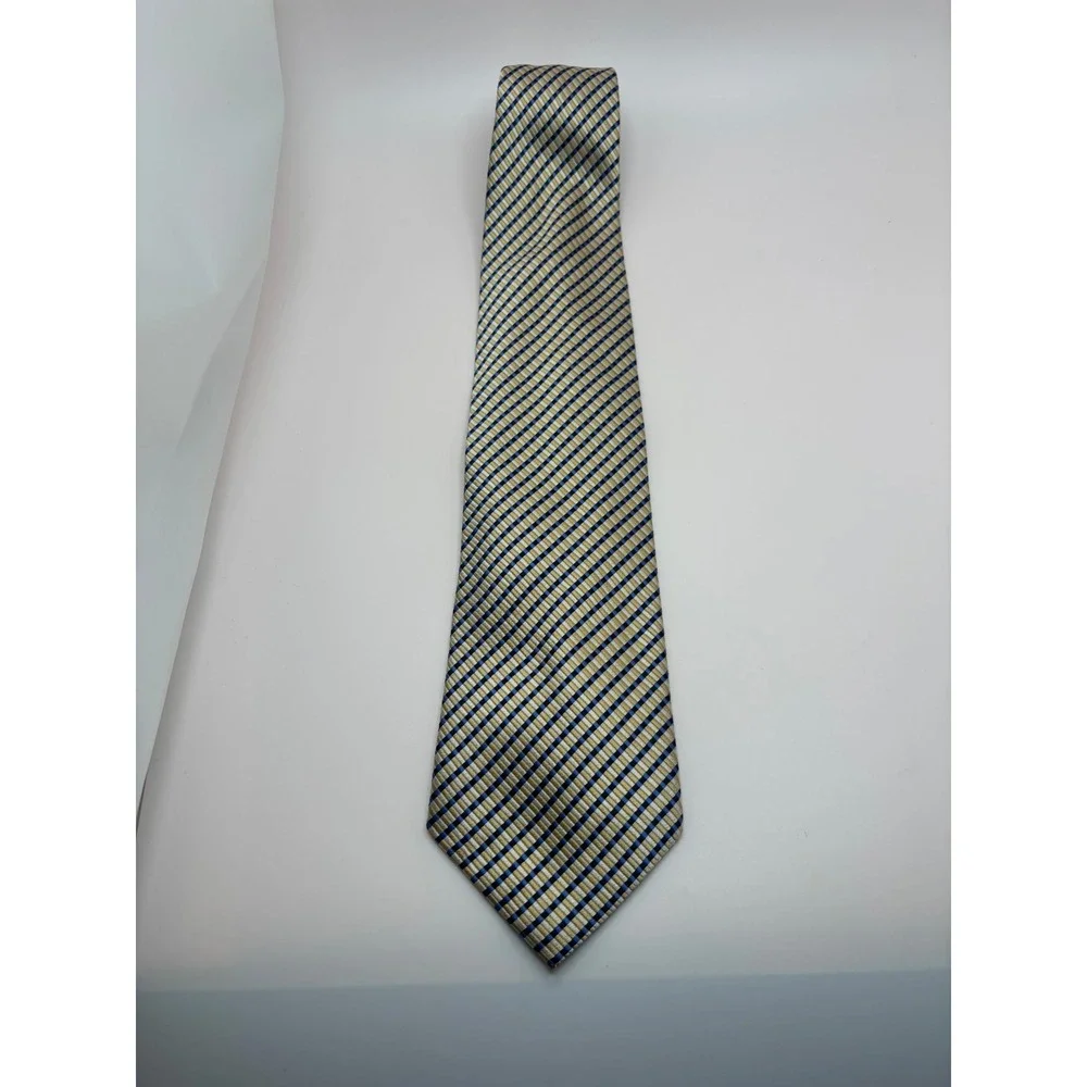 Valerio Garati Men Gold Blue Striped Pure Silk Handmade Necktie Tie